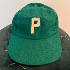 Vintage Wool Baseball Cap Fitted Green Hat Letter P